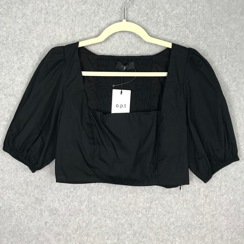 OPT Milkmaid Crop Top Medium Black 100% Cotton Puff Goth Twee Festival Smocked